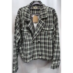 NWT Tweed Blazer Kori America Plus Sz‎ 1XL Crop Black Green Ivory Gold